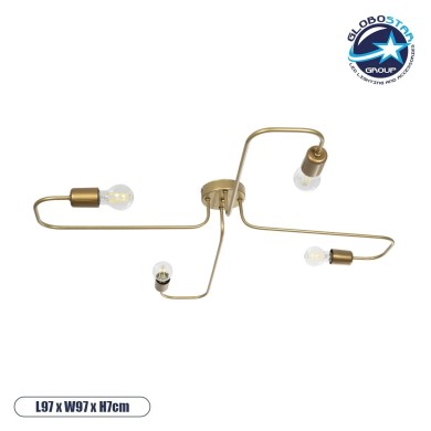 GLOBOSTAR® MOORNA 201-0065 Vintage Φωτιστικό Οροφής με Ντουί 4 x E27 AC 220-240V IP20 - Χρυσό - Μ97 x Π97 x Υ7cm